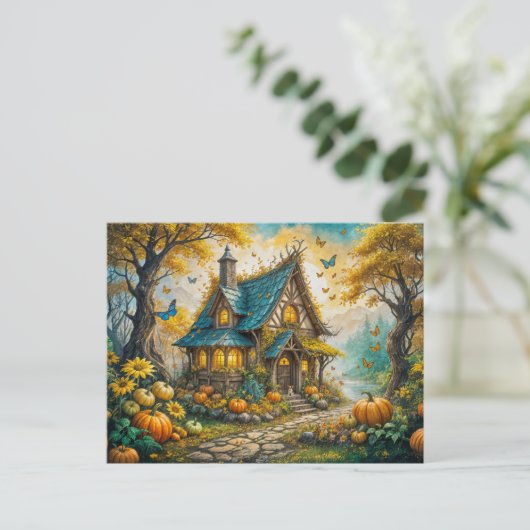 Carte Postale Enchanting Autumn Cot with Pumkins (Debout devant)
