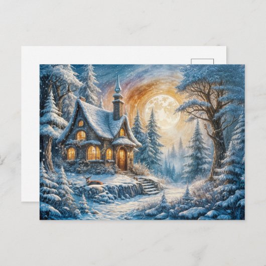 Carte Postale Enchanting Winter Cottage Moonlight (Devant / Derrière)