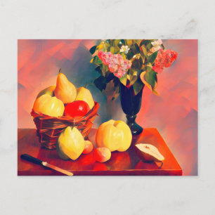 Carte Postale Encore la vie avec des fleurs et des fruits