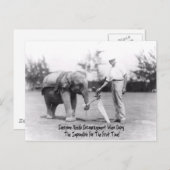 Carte Postale Encouragement - Elephant Jouer Golf (Devant / Derrière)
