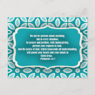 Carte Postale Encouragement Verset Biblique Floral Bleu Sarcelle