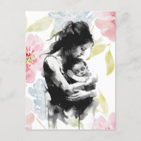 encre Abstraite mère et enfant et aquarelle
