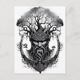 Carte Postale Encre aquarelle de la mythologie nordique Yggdrasi