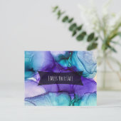 Carte Postale Encre d'alcool pourpre et Turquoise Je manque votr (Debout devant)