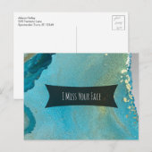 Carte Postale Encre d'alcool turquoise et or Je manque votre vis (Devant / Derrière)