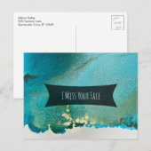 Carte Postale Encre d'alcool turquoise et or Je manque votre vis (Devant / Derrière)