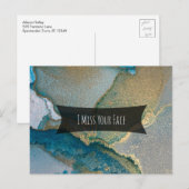 Carte Postale Encre d'alcool turquoise et or Je manque votre vis (Devant / Derrière)