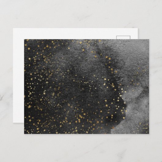 Carte Postale Encre noir ciel étoile or étoiles texturé (Devant / Derrière)