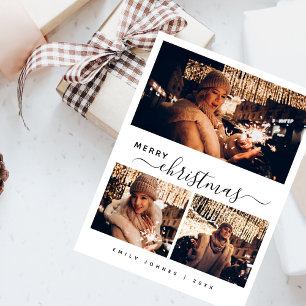 Carte Postale Enegant Modern 3 Photo Collage Noël