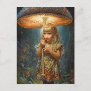 Carte Postale Enfant Adorable Avec Parapluie Champignon
