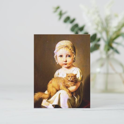 Carte Postale Enfant avec chat (Debout devant)