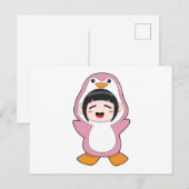 Carte Postale Enfant avec costume de pingouin (Devant / Derrière)
