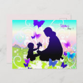 Carte Postale enfant avec fleurs et mère (Devant / Derrière)