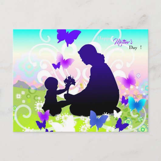 Carte Postale enfant avec fleurs et mère (Devant)