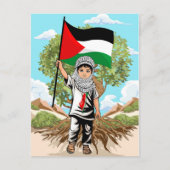 Carte Postale Enfant avec Keffiyeh Palestine Drapeau et olivier (Devant)