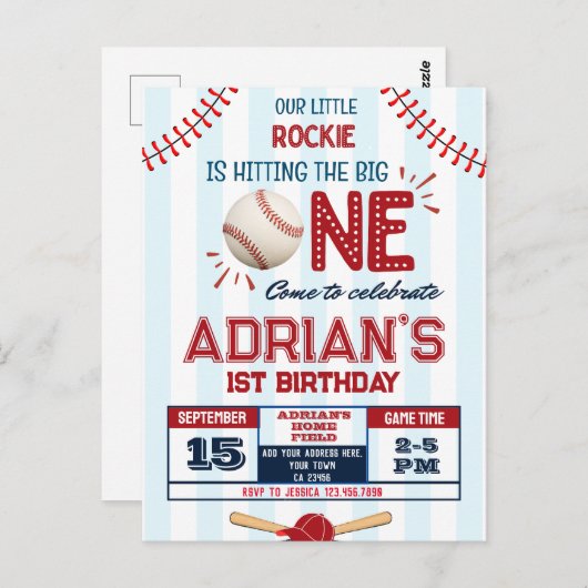 Carte Postale Enfant d'anniversaire de baseball (Devant / Derrière)