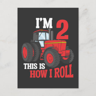 Carte Postale Enfant de 2 ans qui aime les tracteurs Garçon de 2
