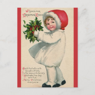 Carte Postale Enfant de Noël victorien vintage avec Holly