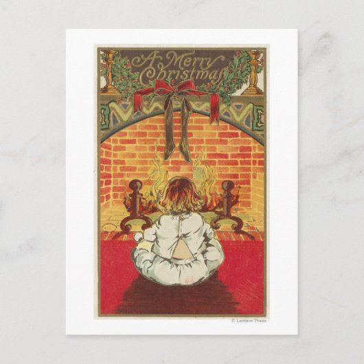 Carte Postale Enfant devant la cheminée (Devant)