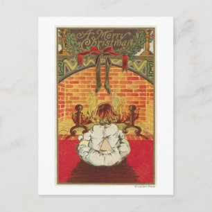 Carte Postale Enfant devant la cheminée