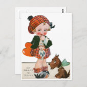 Carte Postale Enfant écossais vintage avec Chiot Valentine (Devant / Derrière)