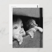 Carte Postale Enfant et chat (Devant / Derrière)