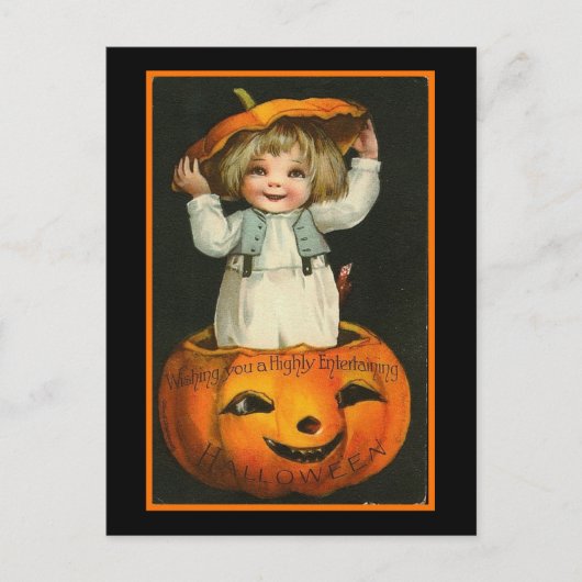 Carte Postale Enfant et Citrouille (Devant)