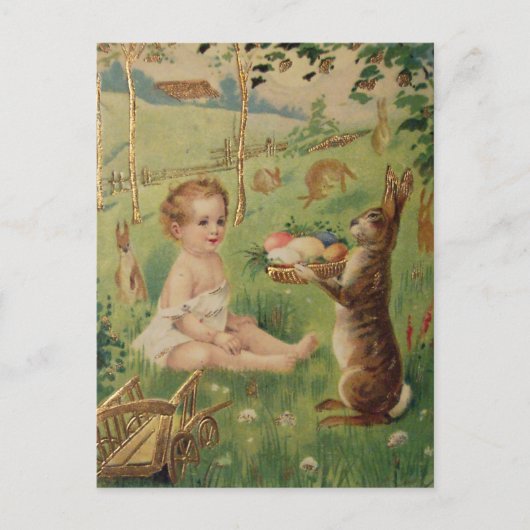Carte Postale Enfant et lapin de Pâques vintages (Devant)