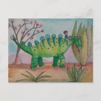 Carte Postale Enfant et son animal de compagnie dinosaure