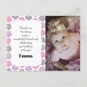 Carte Postale Enfant fête d'anniversaire Merci photo rose violet