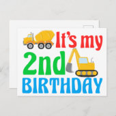 Carte Postale Enfant garçon 2ème anniversaire engin de construct (Devant / Derrière)