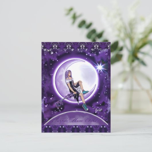 Carte Postale Enfant mauve lune (Debout devant)