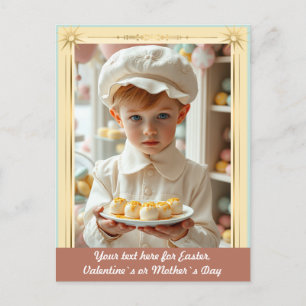 Carte Postale Enfant mignon avec douceurs gourmandes faites main