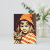 Carte Postale Enfant sorcière et son chat (Debout devant)