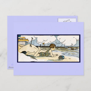 Carte Postale Enfant sur la plage Art Vintage