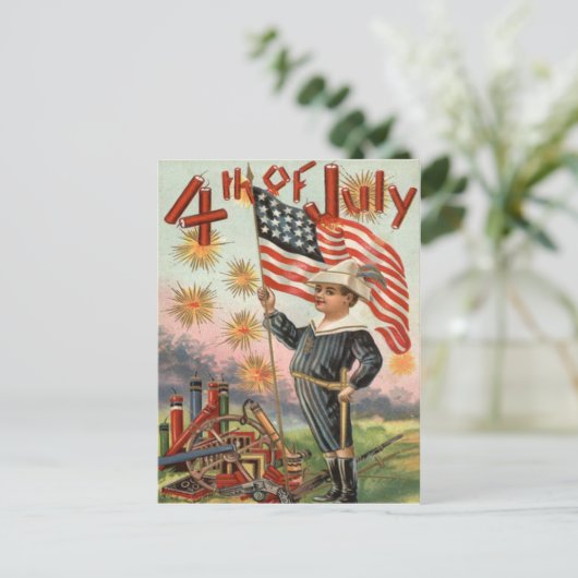 Carte Postale Enfant US Drapeau Feu d'artifice Feu d'artifice Fe (Debout devant)