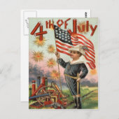 Carte Postale Enfant US Drapeau Feu d'artifice Feu d'artifice Fe (Devant / Derrière)
