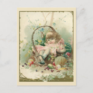 Carte Postale Enfant victorien vintage, Panier de fruits de prin
