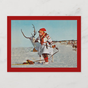 Carte Postale Enfant vintage avec rennes