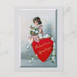 Carte Postale Enfant vintage avec voeux de Saint Valentin sur le