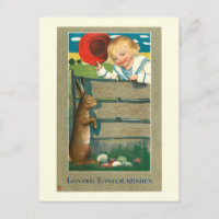 Enfant Vintage et lapin de Pâques