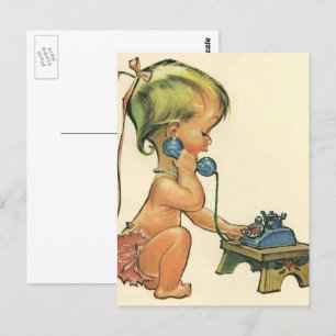 Carte Postale Enfant Vintage Mignonne Fille Blonde Parlant sur u