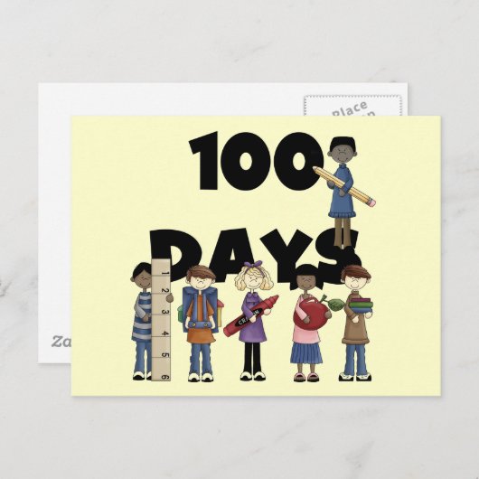 Carte Postale Enfants 100 jours de t-shirts et cadeaux scolaires (Devant / Derrière)