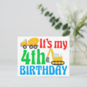 Carte Postale Enfants 4ème anniversaire garçon véhicule de const (Debout devant)