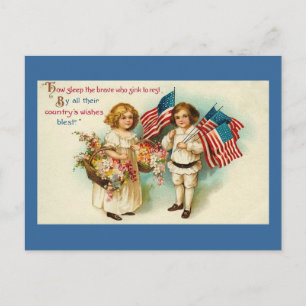 Carte Postale Enfants américains vintages avec drapeaux