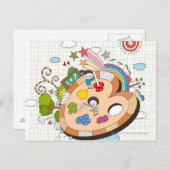 Carte Postale Enfants avec pinceaux (Devant / Derrière)