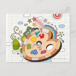Carte Postale Enfants avec pinceaux