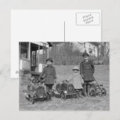 Carte Postale Enfants avec voitures à pédales, 1924 (Devant / Derrière)