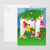 Carte Postale Enfants célébrant la fête juive de Sukkot (Devant / Derrière)