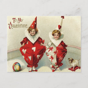 Carte Postale Enfants de clown Chien Balle Cœur